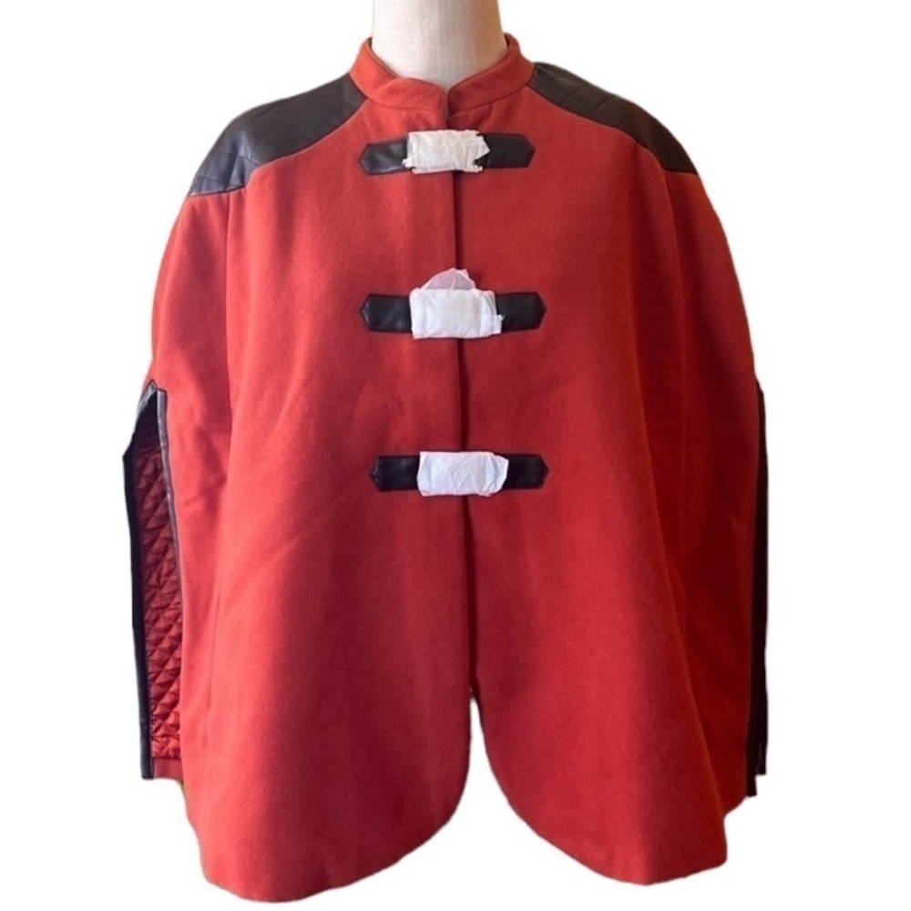 NWT G.I.L.I. 18W Orange Buckle Front Cape Faux Leather Fall Cozy Casual